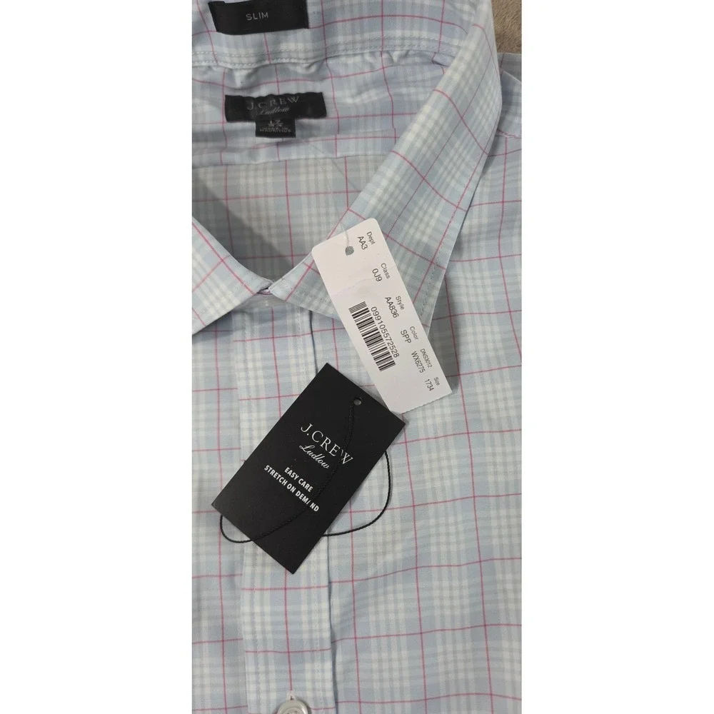 J. Crew Ludlow Dress Shirt Men 17/34 Blue Plaid Slim Fit AA836 L/S Button up NEW